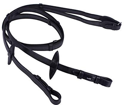 QHP Anti-Rutsch-Zügel mit Lederstegen (schwarz, Pony)