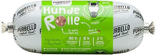 PURBELLO Hunde-Rolle Pferd mit Roter Bete & Fenchel - Monoprotein Hundefutter mit hohem Fleischanteil - Nassfutter für Hunde - Hundewurst schnittfest & getreidefrei, 8 x 200 g