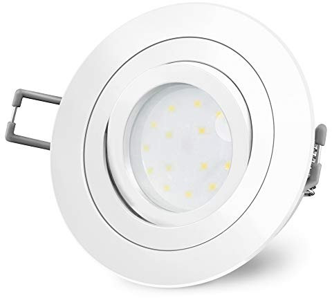 SSC-LUXon LED-Einbaustrahler Ultra flach (30mm) RF-2 rund weiß lackiert schwenkbar mit 4W LED Modul warmweiß 2700K 230V ohne Trafo | Oberfläche matt-weiß lackiert | Top Design