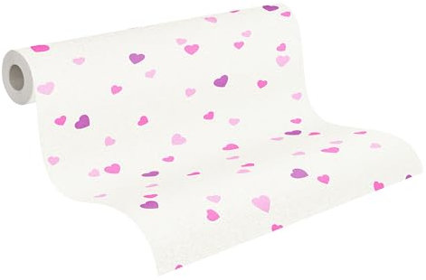 A.S. Création Strukturprofiltapete Boys & Girls 6 Tapete mit Herzen 10,05 m x 0,53 m creme metallic lila Made in Germany 357502 35750-2