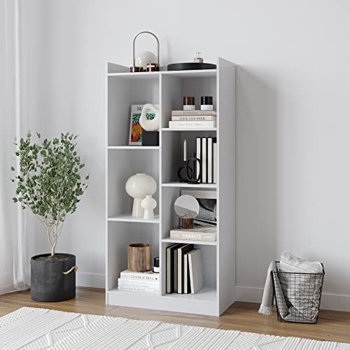 URBNLIVING Tall Wooden 7 Compartment Cube Bookcase Storage Unit for Office Living Room, Bedroom Shelving