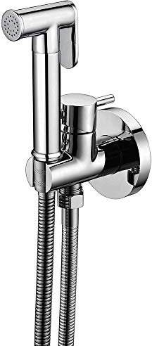 Kibath L473551 Grifo para el WC, higiene íntima para sustitución del Bidet, Monomando Agua fría y Caliente con Ducha de Mano. Diseño Redondo, Cromo Brillo