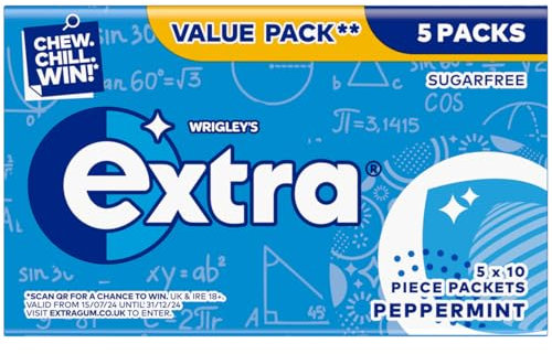 Wrigley's Extra Peppermint Chewing Gum Sugar Free Multipack, 5 x 10 Pieces