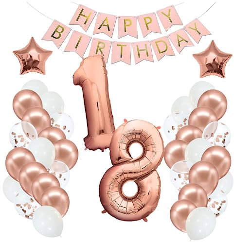 envami® Palloncini Compleanno 18 Anni - Oro Rosa - Decorazioni Compleanno - Palloncini 18 Anni Compleanno - Buon Compleanno Festone - Set Palloncini Numero - Festa Ghirlanda - Bambine Donna Signore