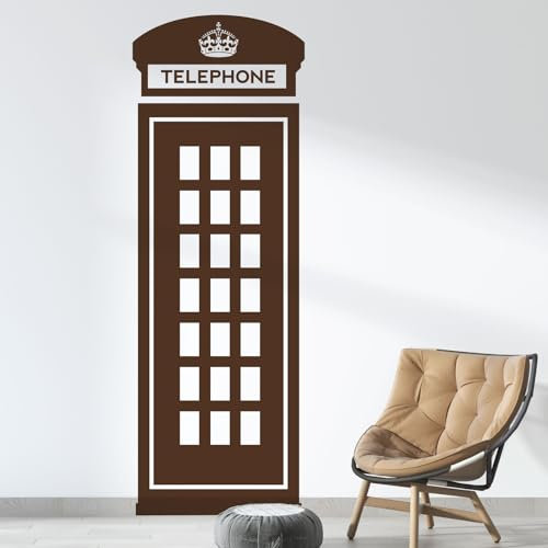 London Wandaufkleber, englische britische Telefonzelle, mittelgroß, Schokoladenbraun