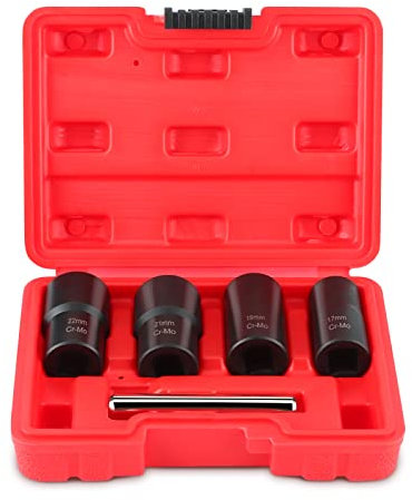 5pcs Twist Socket Set, 1/2 Inch Drive Damaged Bolt Remover Nut Lock Remover Grip Nut Extractor Set Bolt Extractors with A Plastic Storage Box for Removal of Locking Wheel Nuts, 17mm 19mm 21mm 22mm