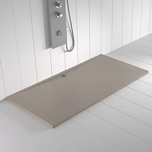 Shower Online Plato de ducha Resina WIDE - 70x160 - Textura Pizarra - Antideslizante - Todas las medidas disponibles - Incluye Rejilla Color Arena y Sifón - Arena S 3005 Y 50R