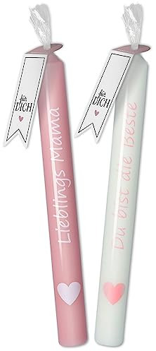 Goodtimes Stabkerzen-Set Antikrosa/Weiß, Herz Danke Mama & Du bist die Beste