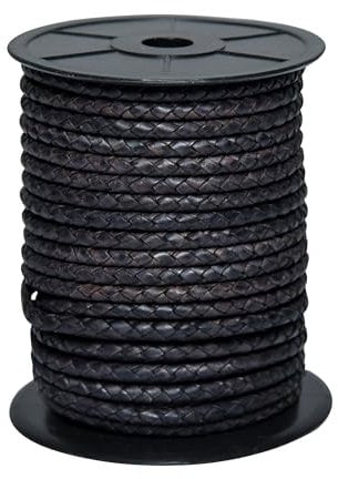 Cords Essentials Round Braided Genuine Leather String Bolo Cord, Rope for Jewelry Making, Necklaces, Bracelets, Wraps, Crafts and Hobby Projects (Matte Black, 5 MM 5.46 Yards = 5 MTR Spool)