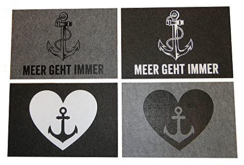 Filz Unterlage Frühstück/Küche anthrazit ┼ Platzset/Tischset ┼ maritim Anker/teiweise mit Spruch ┼ 4er Set ┼