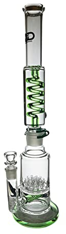 The Dark Diamond Glass Water Bong - Freezable Coil - Two Percolators Height 46cm/18.5in - Joint Size: 18.8mm Removable Downsteam - Thickness: 5mm - Base Diameter: 5 inches (Green) TDDPHX46G