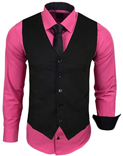 Baxboy Herren Hemd mit Weste Krawatte Anzugs Sakko Business Hochzeit Freizeit Hemden Frack Herrenweste Set wählbar B-44-HWKR