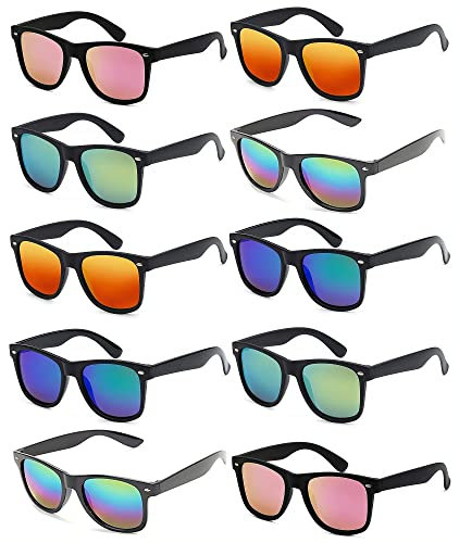 FSMILING Lot Lunette De Soleil Rectangulaire Vintage Années 80 Lunettes De Fête Fantaisie pour Hommes Et Femmes,Paquet De 10 Miroir