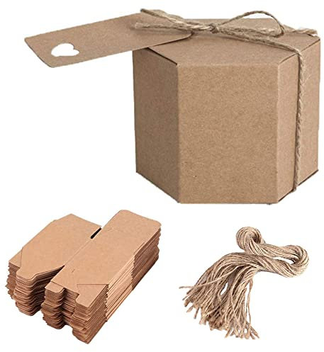 Fictezlove Kraftpapier Geschenkbox, 50 Stück Karton Geschenkboxen, Vintage Kraft, Mit Hanfseil Und Tags, Für Hochzeit Süßigkeiten Verpackung Geburtstagsfeier