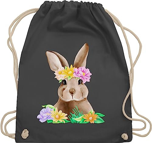 Shirtracer Turnbeutel Rucksack - Ostergeschenk Ostern - Hase mit Blumen - Unisize - Dunkelgrau - osterngeschenke bunny beutel osterfest hasen stoffbeutel ostereier stoff ostermotive ostern.