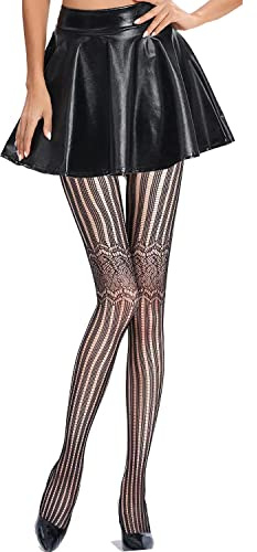 Fohevers Medias de Rejillas, Mujer estampado Calcetines de Malla Alto Elástico Vintage Cintura Alta Curvy Hot Durable Pantimedias