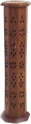 Zap impex Soportes de incienso de quemador de madera, tallados a mano, torre de cenizas, 12 pulgadas, aromaterapia, meditación, pooja yoga, accesorios para el hogar