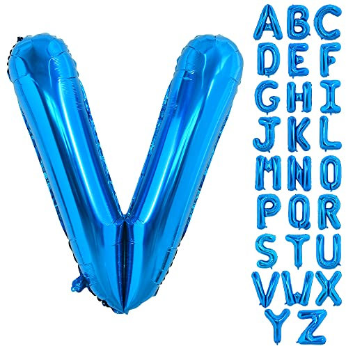 TONIFUL 40 Zoll großer Blau Buchstabe V Ballon, riesiger Buchstabenballon, großer Folienballon für Geburtstagsfeier, Jubiläumsdekoration