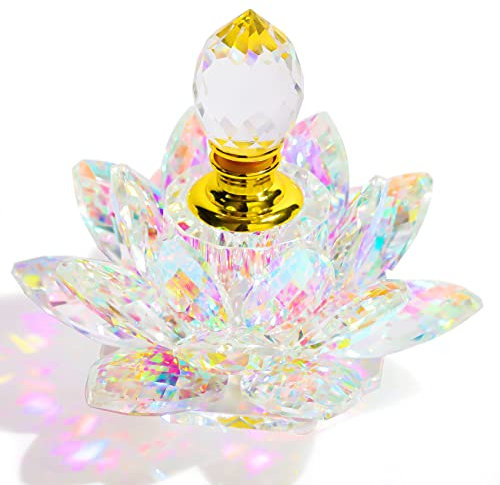 YWHL Pequeña botella de perfume vacía de cristal colorido vintage, mini botellas de perfume de loto recargables de vidrio, figuras de loto hechas a mano, regalos de decoración para mujeres