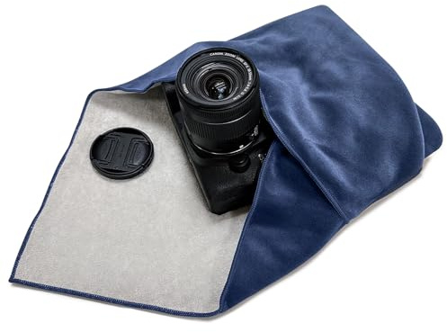 ComfortAce Wrapit.ly™ Einschlagtuch für Kamera – Selbstklebendes, Magisches Schutzwickeltuch für Kamera, Objektiv, Laptop, Elektronik – Weiches, Wiederverwendbares Wickeltuch, 58 x 58 cm，Blau