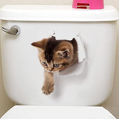 Ericetion Neu 3D Süße Katzenhund -toiletten -wandaufkleber Badezimmer wasserdichte Abnehmbare Auto Tierwand Poster Wohnkultur Küchenzubehör