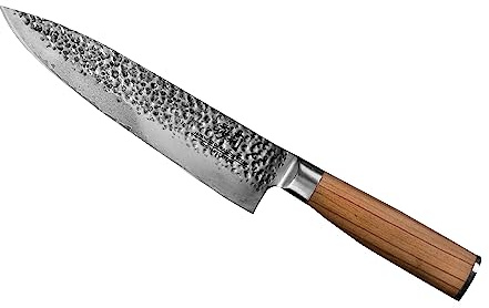 Sallys Masuta Messer- aus rostfreiem Damaszener-Stahl - Griff aus hochwertigem Olivenholz, inkl. edler Holzbox zur sicheren Aufbewahrung, 67-lagigen VG-10-Damaskus-Stahl