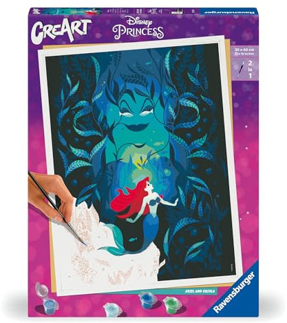 Ravensburger – CreArt Grand Format 30x40 cm – Disney Ariel Villains – Loisir créatif – Peinture par numéros – Adulte - Activité détente et créative – Dès 12 Ans – 23732 – Version française