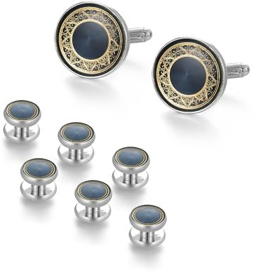 UJOY Manschettenknöpfe, Krawatten, Smoking, Schlüsselanhänger, Schmuck-Set für Herren mit Geschenkbox, 8pcs Studs Set Royal Blue & Goldline, Messing, Messing