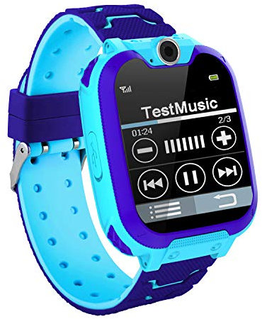 PTHTECHUS® Smartwatch für Kinder- Uhr Telefon für Mädchen Jungen mit Anruffunktion SOS Musik Playe Spiel Kamera Taschenlampen Wecker-Kids Smart Watch Student Telefonieren Geburtstag Geschenk Blau
