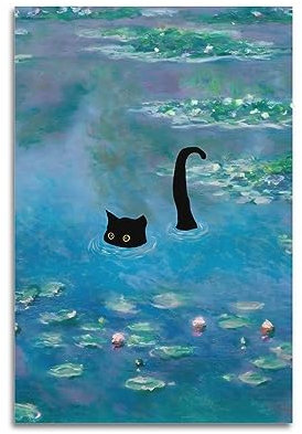 VZRSQZK Poster mit der Katze in den Seerosen, Monet, dekoratives Gemälde, Leinwand, Wandposter und Kunstdruck, modernes Familienschlafzimmer-Dekor-Poster, 50 x 75 cm