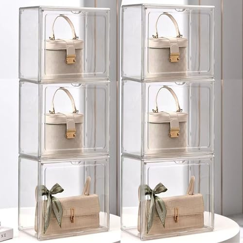 Acryl-Vitrine, transparenter Handtaschen-Aufbewahrungs-Organizer für Schrank, stapelbarer Taschen-Organizer mit magnetischer Tür für Geldbörse, Kosmetik, Spielzeug (6)