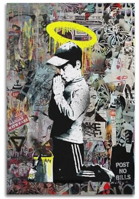 VZRSQZK Graffiti Pray Kid Banksy Poster, dekoratives Gemälde, Leinwand-Wandposter und Kunstdruck, modernes Familienschlafzimmer-Dekor-Poster, 20 x 30 cm