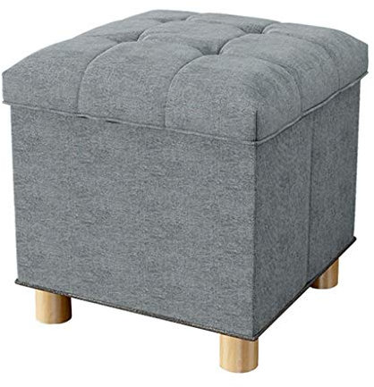Möbel Praktischer Ottomane Aufbewahrungshocker Gepolsterte Fußstütze Hochelastische Schwammfüllung Einzelner Fußhocker Sitz mit Vier Massivholzfüßen Abnehmbarer Deckel Max. 100 kg (Grau)
