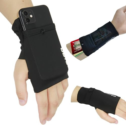 COTEO Arm Band for Phone Running Safety Wrist Wallet Wristband Pouch Bag Cell Phone Holder iPhone Armband for Running Workout Walking Hiking (Black, Medium: Right)