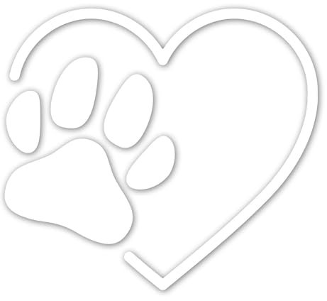Aufkleber Pfote und Herz I 10 x 9 cm I Weiß Hunde-Pfote Katzen-Pfote mit Herz I kfz763