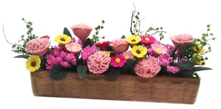 Mini Pot À Fleurs Bois Long pour Maison De Poupée Décoration Réaliste avec Fleurs Colorées Accessoire De Jardin Miniature