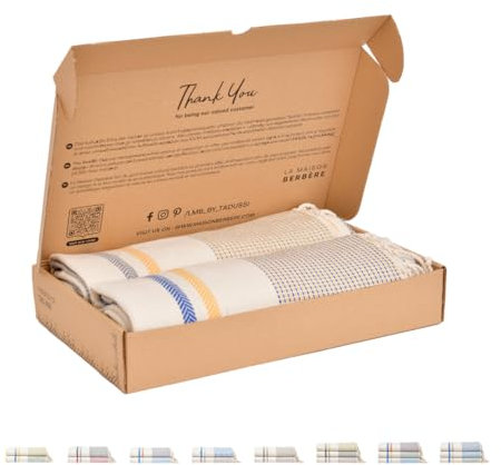 Tadussi ® Saunahandtuch Fouta Hamamtuch XXL [2er Set] Ideal als Strandtuch Picknickdecke für Damen & Herren - Groß 100x200-100% Baumwolle - Set Amazigh (Königsblau Mustard Grau)