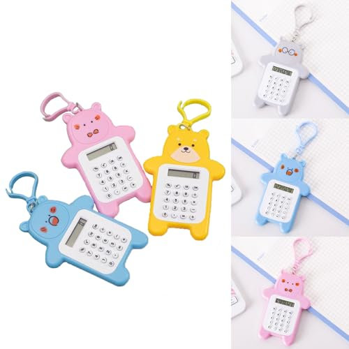 3 Paquets de Mini-calculatrices de Poche pour Enfants,Mini-calculatrice à Affichage 8 Chiffres,Calculatrice Ourson,Calculatrice Portable avec Porte-clés pour École,Étudiant et Bureau,Couleur Aléatoire