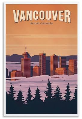 KVIINKD Wandkunst, Motiv: Europa, Amerika, Vancouver, Vintage, Reise, Wohnzimmer, Schlafzimmer, Dekoration, modernes ästhetisches Wandkunst, Poster, Geschenk für Freunde, ungerahmt, 20 x 30 cm