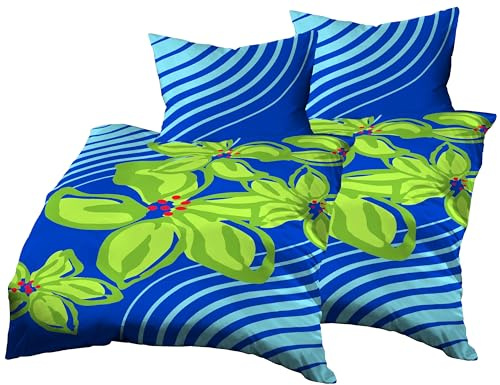 Gerald Wittmann 4teilig Bettwäsche-Set 2X 140x200 cm + 2X 70x90 cm, Baumwolle Renforce, Blumen Grün Blau Türkis