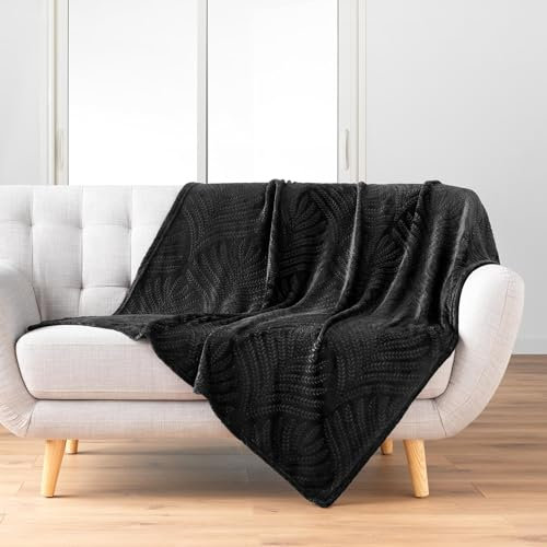 Douceur d'Intérieur, Plaid (125 x 150 cm) Nelia Noir, Flanelle Relief Unie
