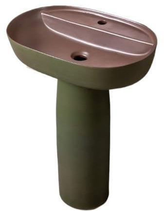 Lavabo Baño Lavabo de baño con pedestal verde vintage con un solo orificio for grifo, lavabo de pie for espacios pequeños, lavabo de columna de baño de dos piezas combinado Lavabo de Pie(A)