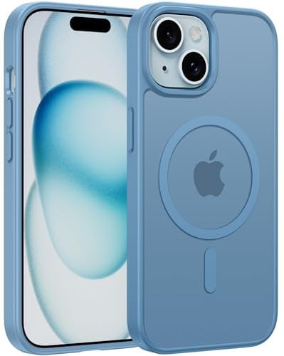 FNTCASE for iPhone 15 Phone Case: iPhone 14 Case Magnetic Translucent Matte Shockproof Slim Cell Phone Cover - Military Grade Drop Proof Hard Back Anti-Fingerprint Protective Case (6.1 inchLight Blue)