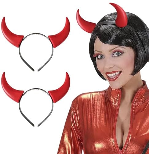 UILYNIU 2 Pieces Halloween Horn Hairhoop Black Horns Headband, Red Devil Horns Headband Devil Ears Hair Hoop, Devil Costume Headwear For Kids Adults Devil Fancy Dress Cosplay Party Favor (2PCS)