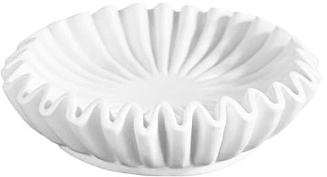 Handcrafted Candy Serving Bowl - White Marble Dish, White Fruit Bowls | Resin Decoration Simulation Antique Bowl, Hand Crafted Bowl Dish Concrete Ruffle Bowl Decorations Fluted Scalloped White Bowl