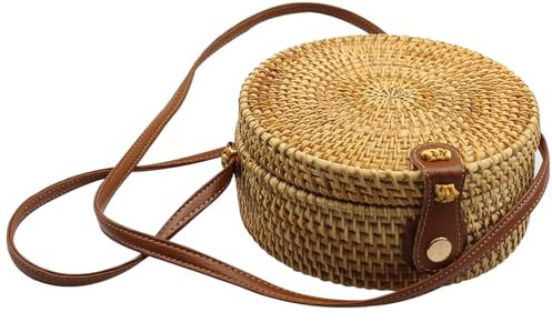 Bolsas de paja para mujeres, bolso cruzado de mimbre redondo de 7.9 pulgadas, bolsa de cartera de paja boho, bolsas de playa de verano, carteras boho para mujeres