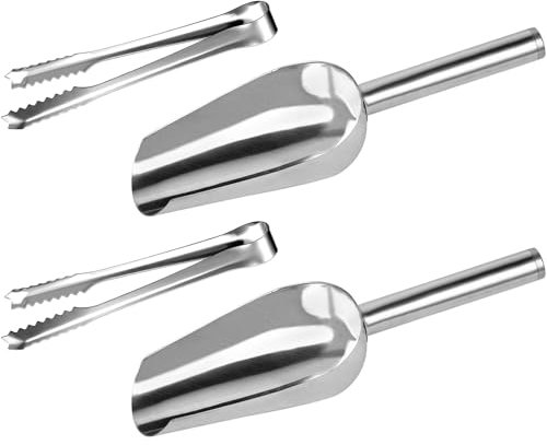 LICQIC 4 Pcs Stainless Steel Sweet Scoops and Tongs Set, 2 Pcs Candy Scoops and 2 Pcs 5in Tongs, for Dessert Buffet Kitchen Wedding Party