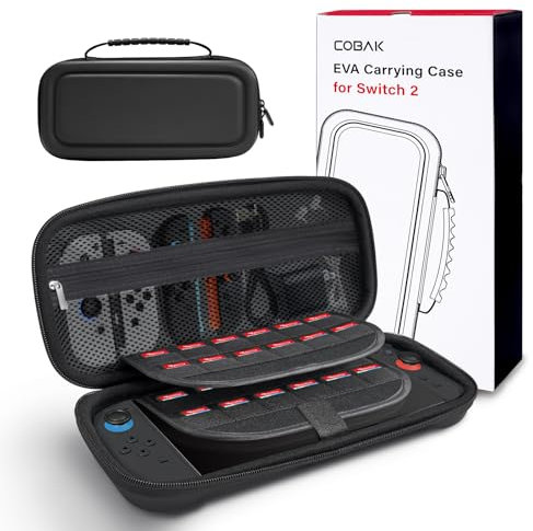 CoBak Étui de Transport Grande Capacité pour Nintendo Switch 2 (2025), Pochette de Voyage Ultra-Mince en EVA Premium avec 24 Cartouches de Jeu, Protège-Écran, Sac de Rangement pour Accessoires, Noir