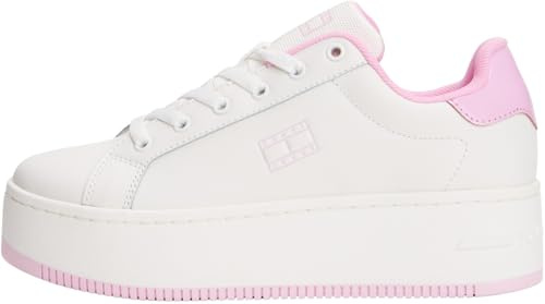 Tommy Jeans Sneaker con Plataforma Mujer de Piel, Multicolor (Ecru/Carnival Pink), 39