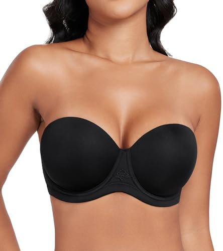 DotVol Damen Rückenfrei Ohne Träger Push Up Büstenhalter mit Geformte Cups für Abendkleider Trägerloser BH(85D,Schwarz)